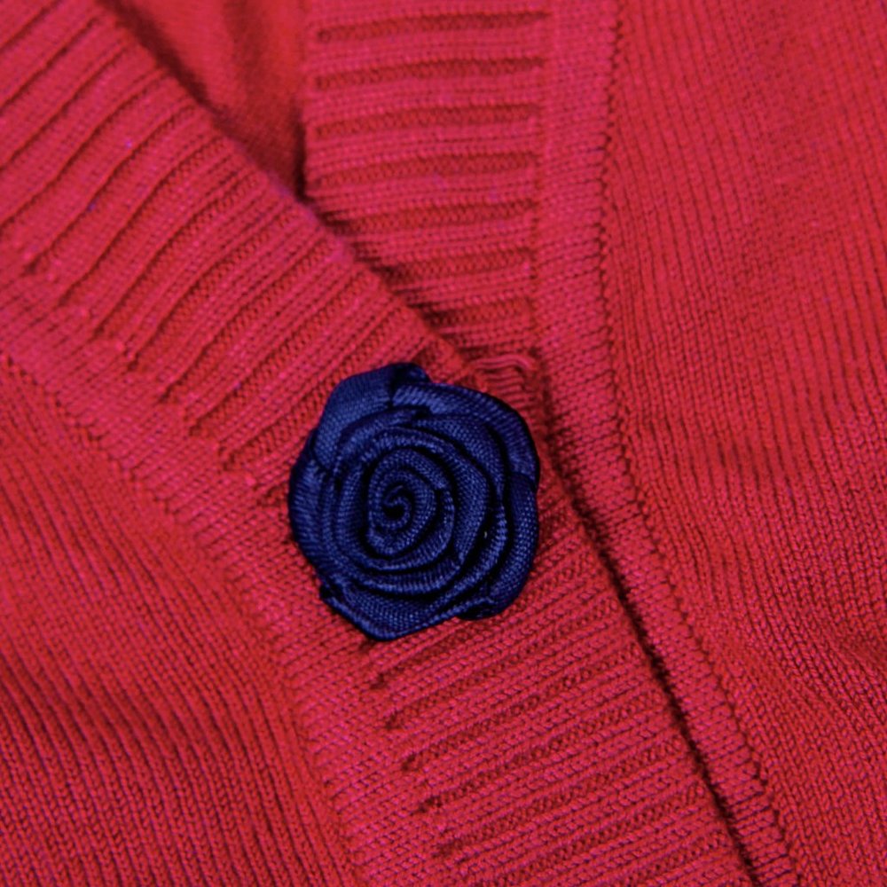 NY Collection Red Sweater with black rose buttons - Picture 4 of 10